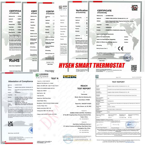 certification of electric thermostat HY08-3_